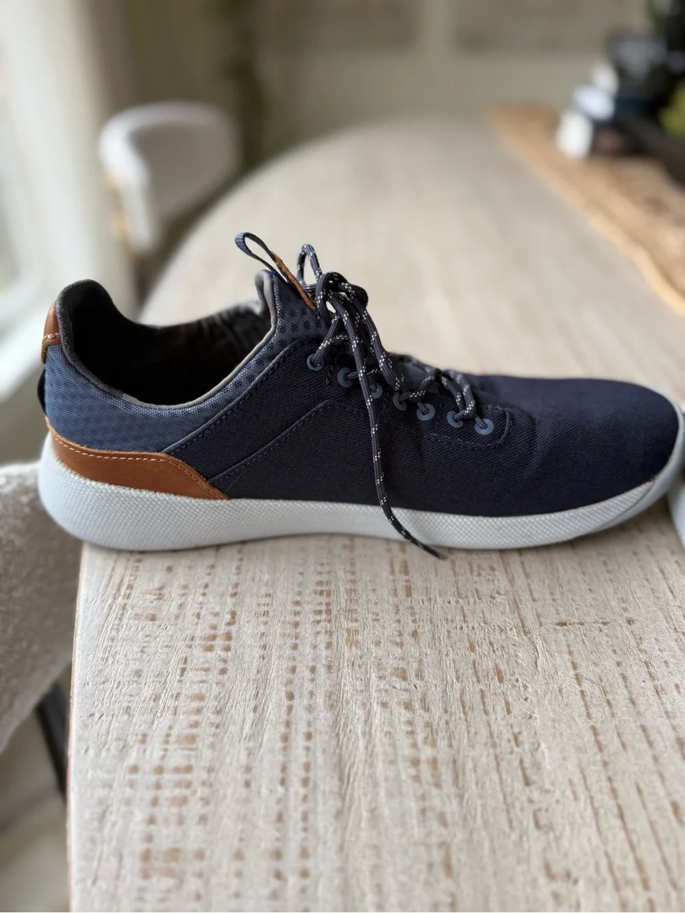 OluKai Navy Canvas Lace-Up Sneakers with Brown Leather Accents like new!